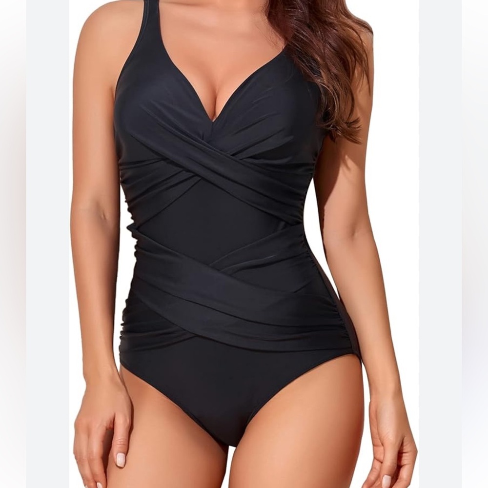 Smismivo Black‎ one piece ruched slimming  Swimsuit NEW large